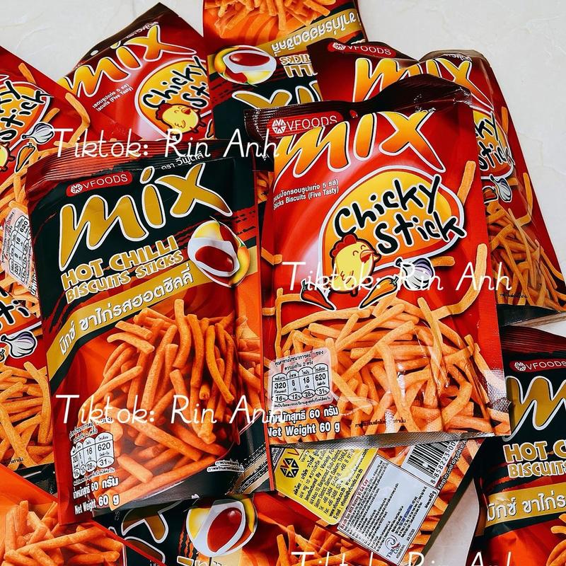 Bịch 6 gói tăm cay mix bim bim que cay vị ớt Thái Lan gói lớn 50gram Snack