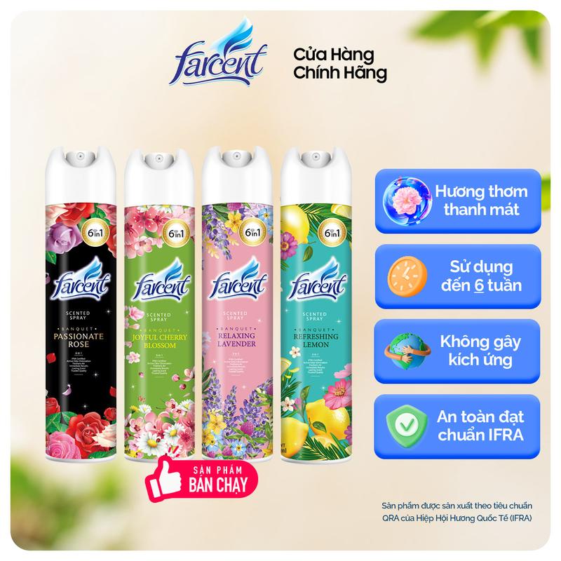 Bình xịt phòng chính hãng cao cấp Farcent (Hương Chanh/Oải Hương/Anh Đào/Hoa Hồng) 320ml cho phòng ngủ,phòng khách,toilet,bếp Dầu Thơm Phòng Dầu Thơm