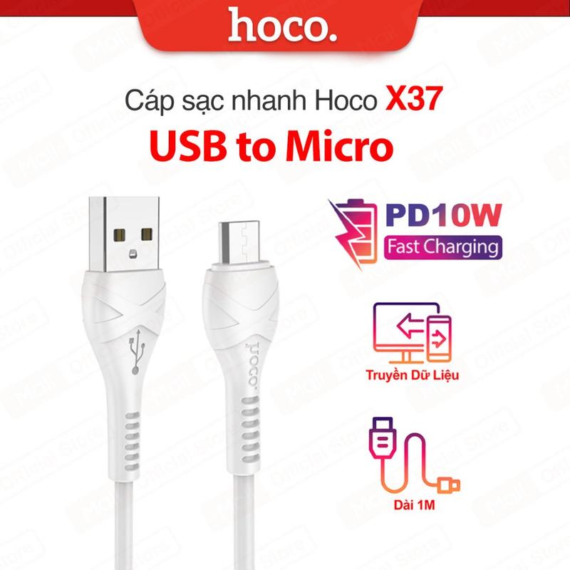 Cáp sạc PD10W USB to Micro Hoco X37 chất liệu PVC an toàn cho Samsung note 10 Huawei 10 Oppo Reno3 , dài 1M Phụ Kiện 0