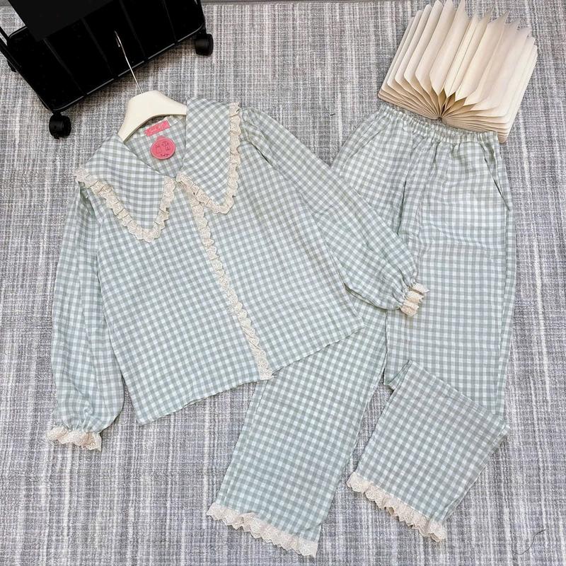 Product Introduction of Bộ đồ ngủ nữ dáng dài tay kẻ karo pha viền ren đũi xốp mềm thoải mái - Phương Thảo Đồ Bộ - Women, Áo 2