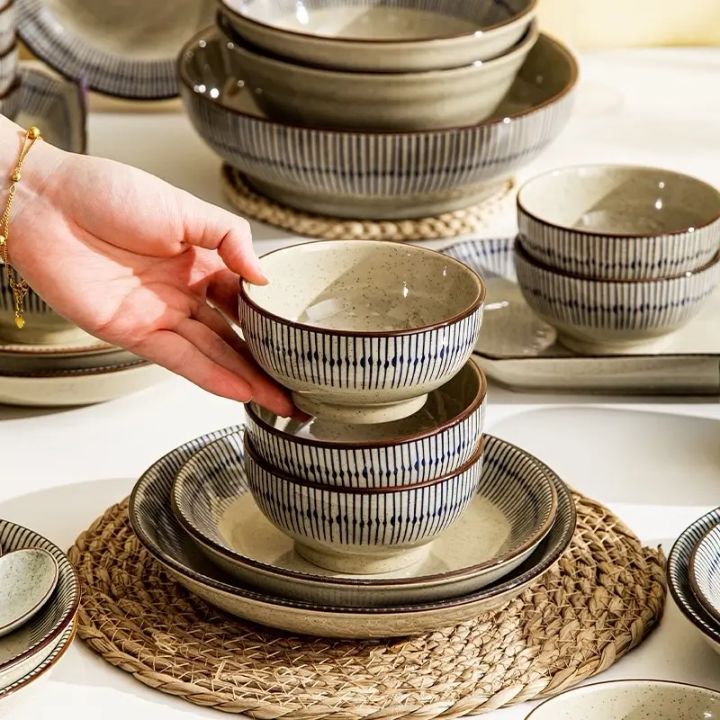 Bán lẻ bộ bát đĩa men tiêu cổ tráng men cao cấp