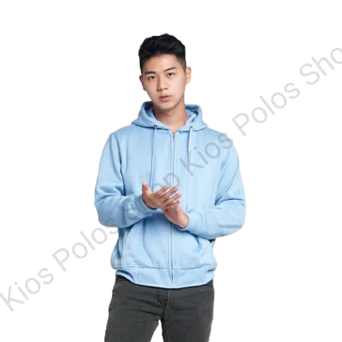 Jaket Hoodie Pria Biru Muda Polos Hoodie Zipper Mustrad Polos Wanita Dewasa Katun Fleece Nyaman Sweater Keren Lembut Distro Panjang lokal varsity hodi