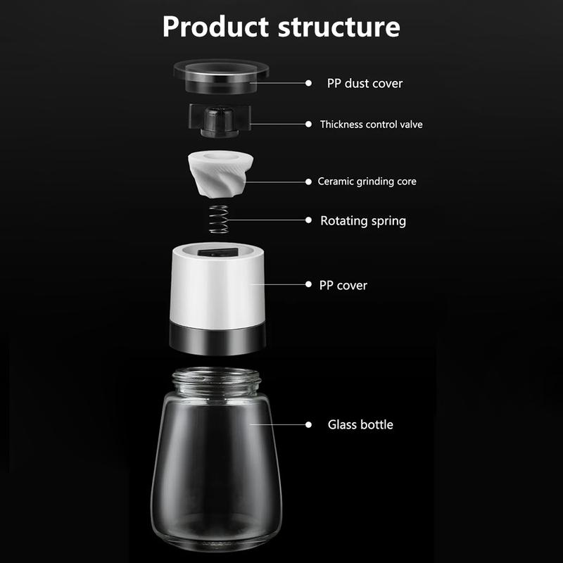 Product Introduction of Salt And Pepper Grinder Refillable Pepper Shaker With Adjustable Thickness Spice Container Kitchen Manual Grinder Spice Mill 7