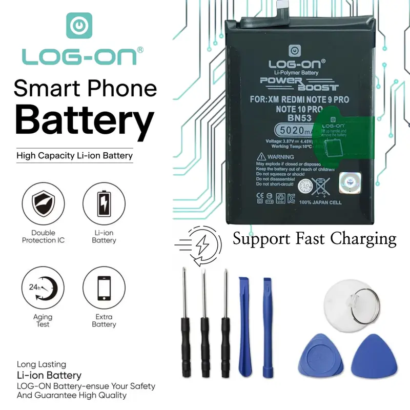 Baterai Log On BN53 Untuk Xiaomi Redmi Note 9 Pro / Note 10 Pro 4G BN-53 Power Boost - Kapasitas 5020mAh Original Battery Batre - 1 Tahun Garansi 0