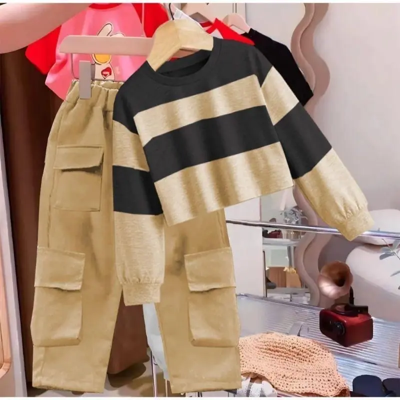 Setelan anak perempuan cargo stripe junior terbaru 3