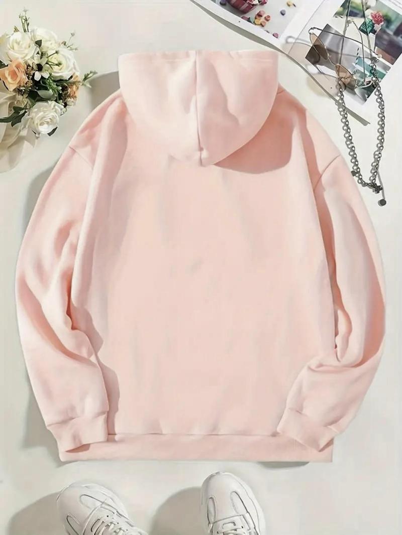 Product Introduction of Women's Bear Print Thermal Lined  Hoodie, Fashion Casual Drawstring Pocket Hooded Sweatshirt for Daily Holiday Outdoor Wear, Women Clothing for Fall & Winter 4