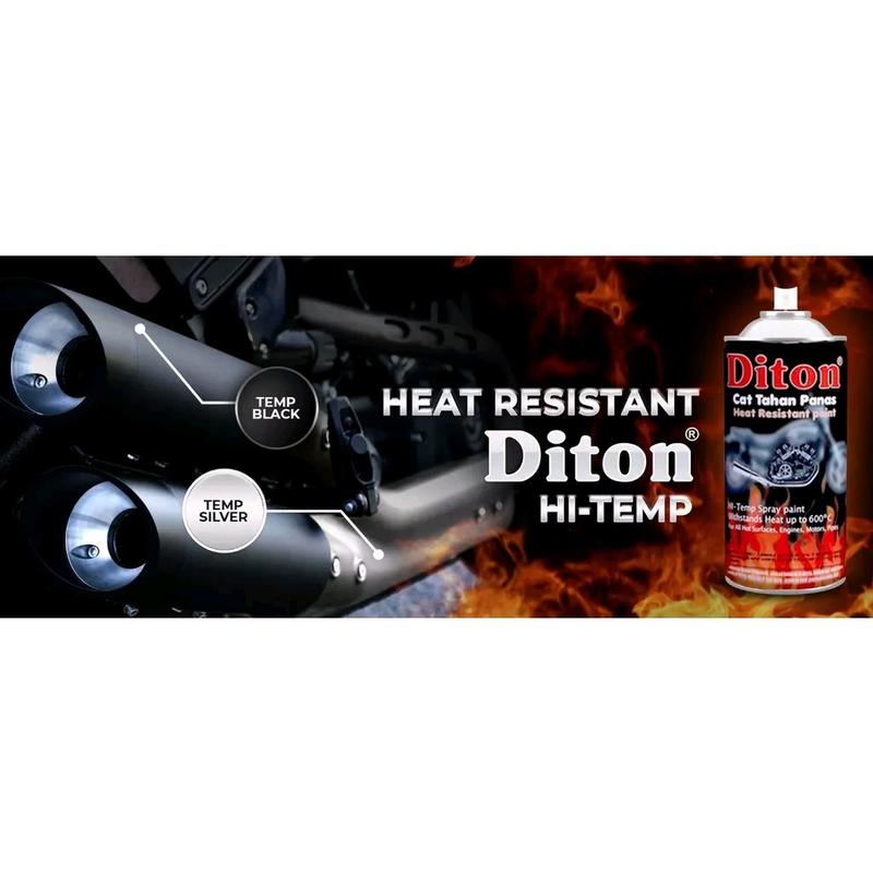 Pilox Diton Hi Temp Black ANTI PANAS Hitam Doff Untuk Mesin Knalpot Kompor dll Cat Pilok Hitemp 150 CC Cat HTB Semprot Tahan Panas Paint Car Kendaraan 3