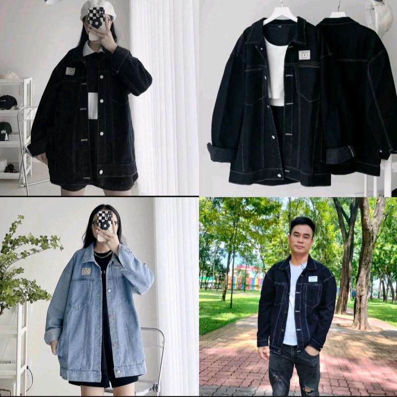 Áo khoác unisex form rộng nam nữ 2 màu đen chỉ nổi và xanh  Jacket Jean, Menswear, Jean Có Cổ, Có Túi Màu Xanh Top