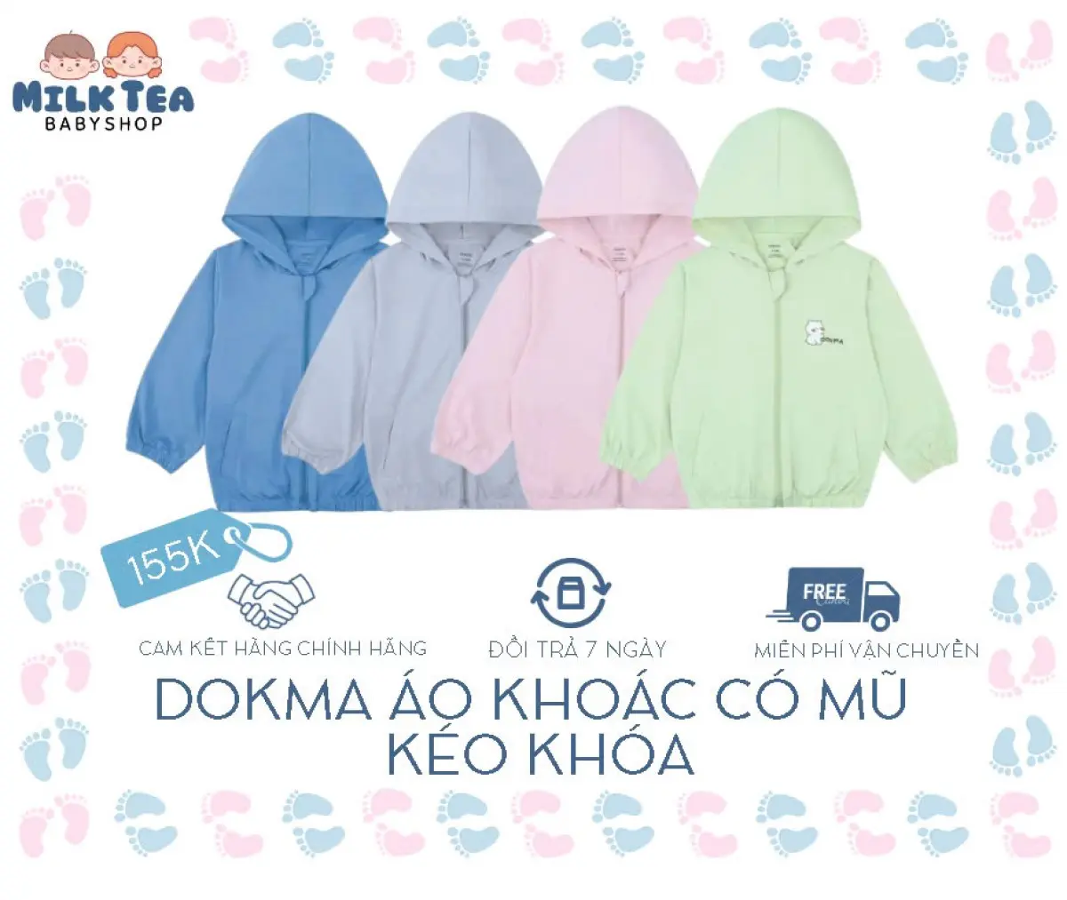 [DOKMA] Áo khoác mũ kéo khóa cao cấp mềm mịn, thoáng mát, chống tia UV cho bé