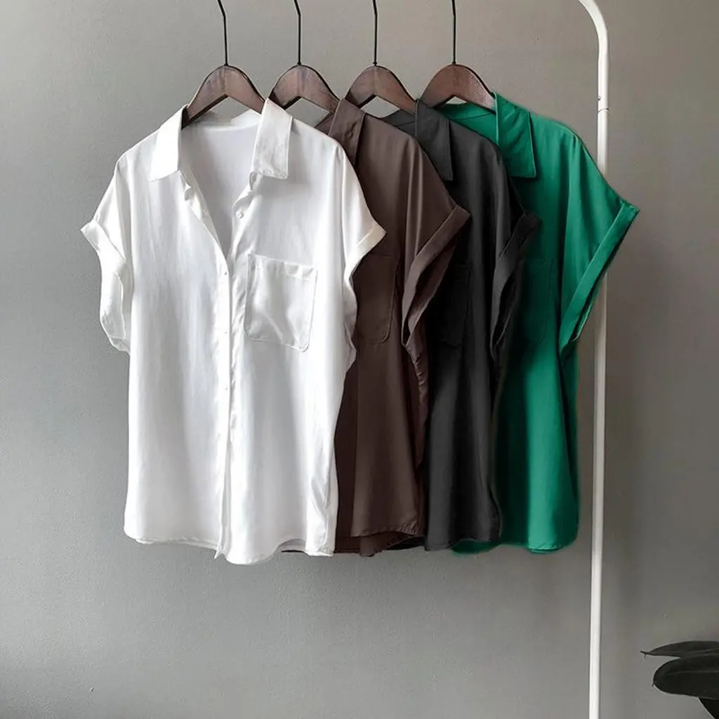 SARAH TOP KEMEJA WANITA KOREAN STYLE LENGAN PENDEK POLOS WARNA PUTIH