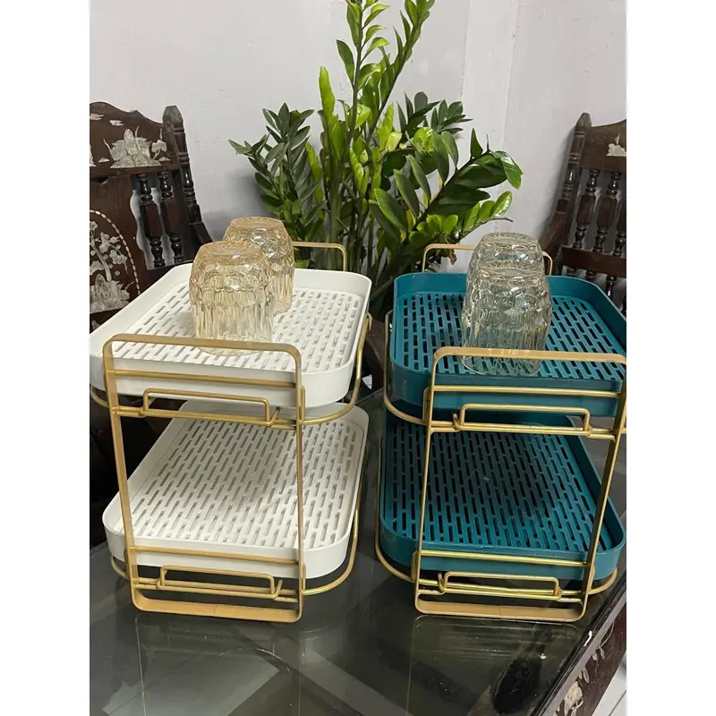 Kệ inox 2 Tầng Khung Sơn Chống Rỉ Nhà Bếp - Giá úp cốc ly 2 tầng Cao cấp Decor phòng khách mới 2023 5