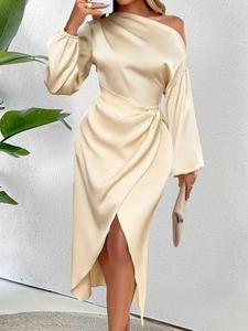 Women's Plain Satin Dress, Elegant Fashion Chic Casual Dress for Daily Outdoor Wear, Women Dress for All Seasons