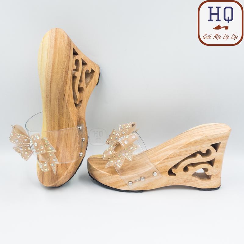  Guốc gỗ 10 phân mũi tròn dép gỗ 1 tấc quai nơ sang chảnh Ngọc Diệp guốc mộc đế xuồng 10cm mặc cùng áo dài bà ba pháp phục phụ kiện chụp ảnh biểu diễn văn nghệ 