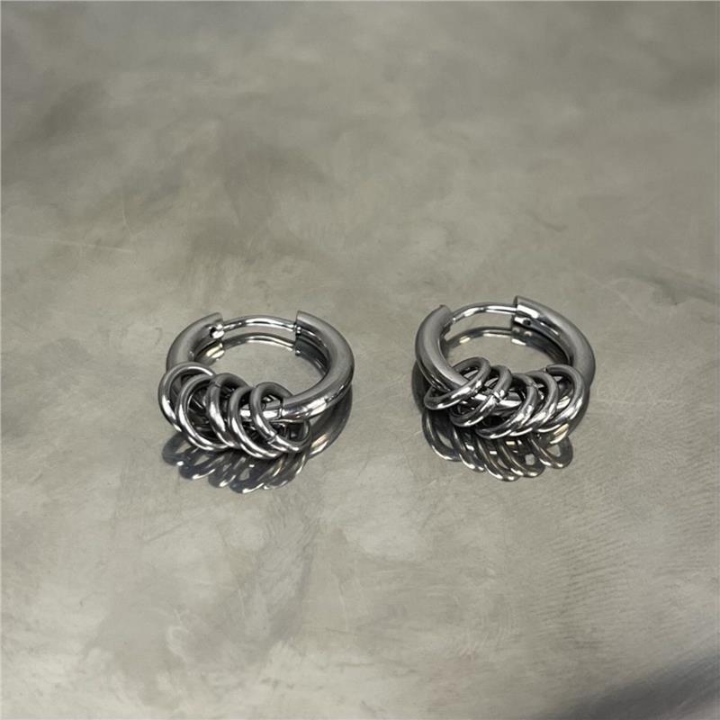{KANA earring} Khuyên tai tròn kiểu chrome heart thép không gỉ 4