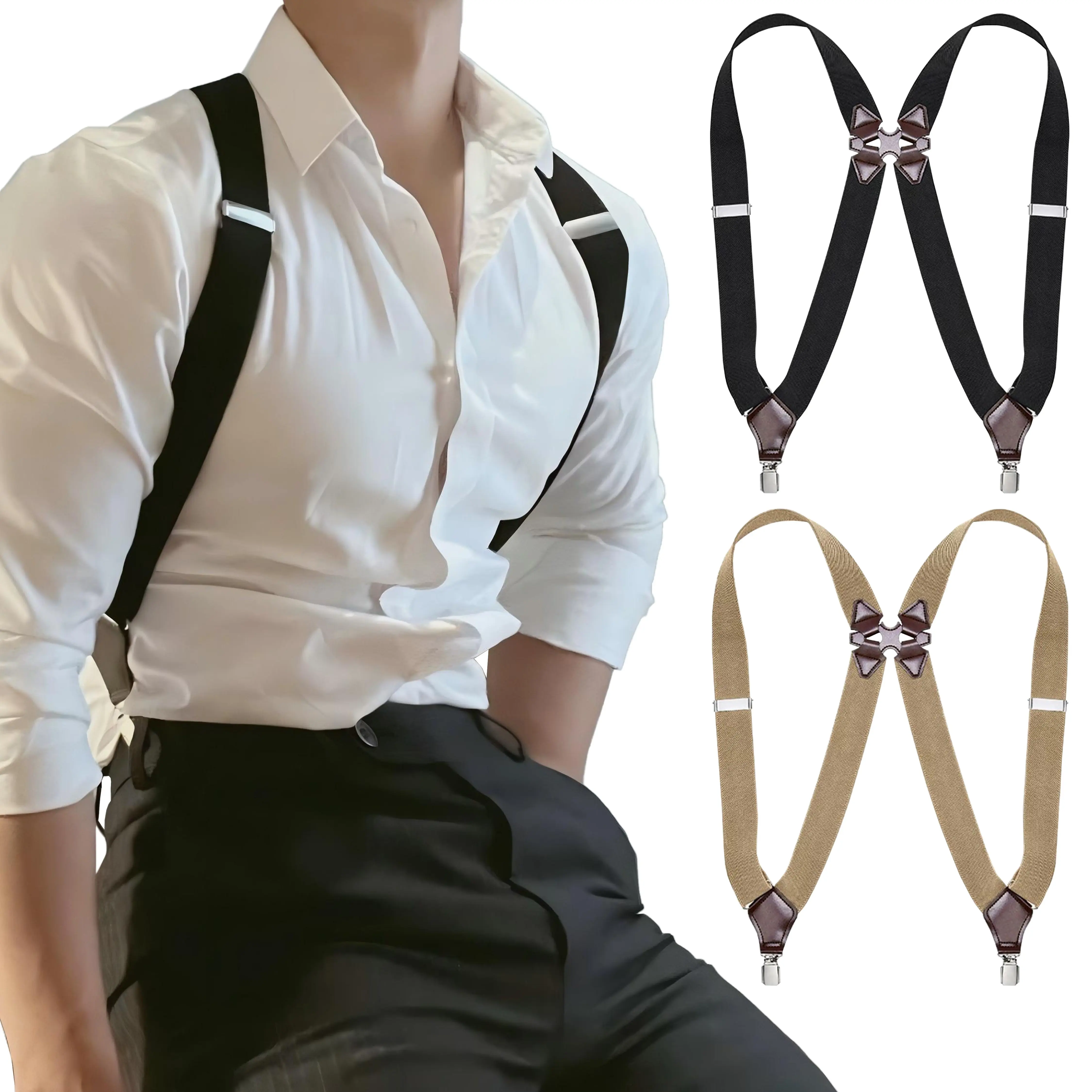 Men's Premium Elastic Suspenders with Side Clips - Adjustable, High-Quality for Daily Wear, Casual & Formal Events, Vacations, Work - Stylish Accessory