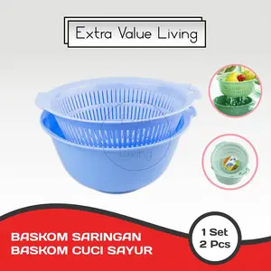 YOSHIKAWA MINOWA Baskom Saringan Set Baskom Plastik Set 2 Pcs Wadah Cuci Buah / Sayur Baskom Sedang B-082 YOSHIKAWA MINOWA Baskom Saringan Set Baskom Plastik Set 2 Pcs Wadah Cuci Buah / Sayur Baskom Sedang B-082