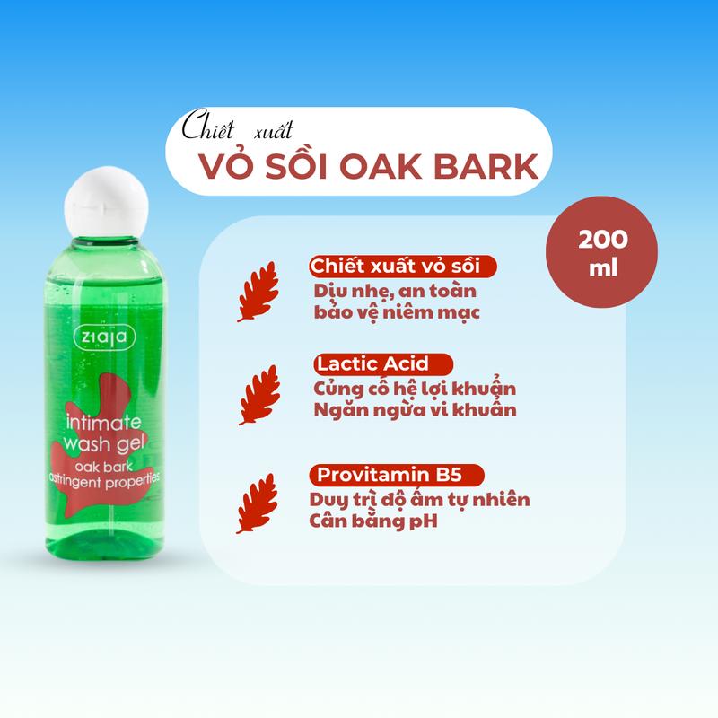Dung dịch vệ sinh phụ nữ Intimate Ziaja Vỏ sồi giúp cân bằng độ pH tự nhiên, dưỡng ẩm sâu, làm dịu nhẹ, se khít, chai 200ml 1