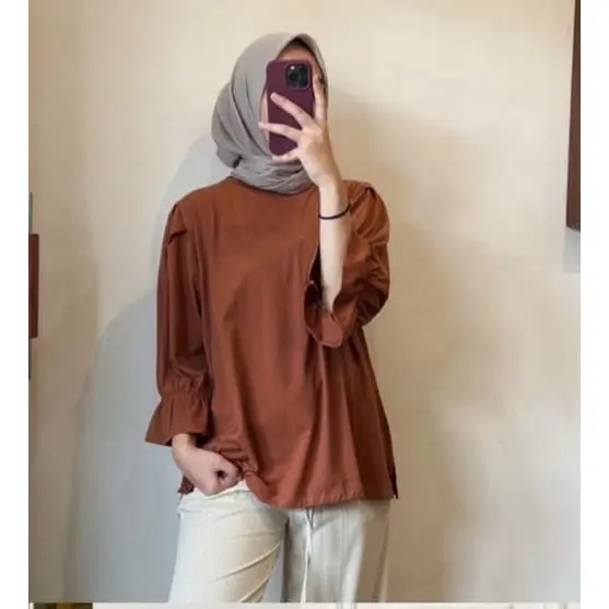 TREXUS - ZEC OOTD WANITA BLOUSE VIO / Gamalia Puffy Hand Top JUMBO / Blouse Remaja ABG Trendy / Baju Polos Lengan Panjang Karet / Pakaian Wanita Blouse Murah