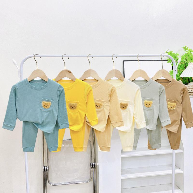 Bộ áo dài tay quần dài phối túi MK121  (5-16kg) chất tăm gân mỏng mềm cho bé dưới 3t mùa thu