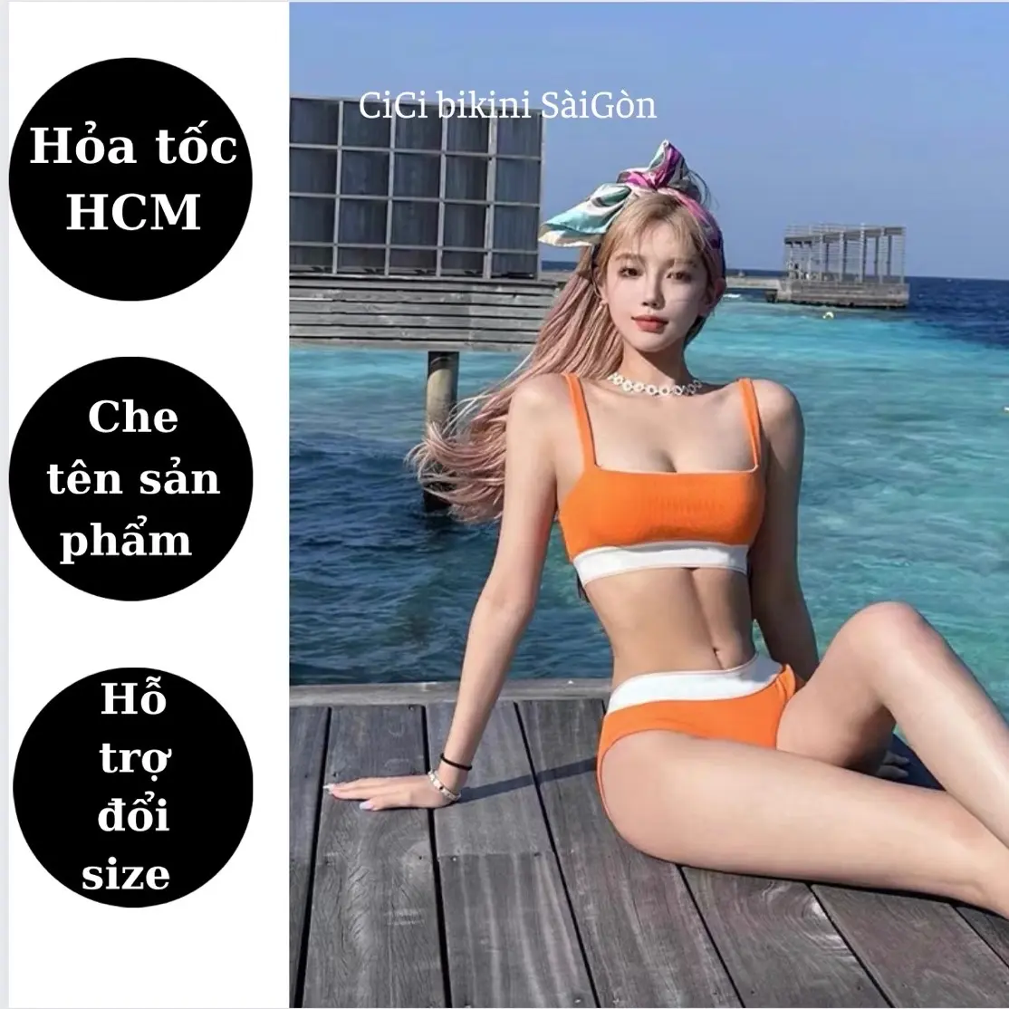 Sét Bikini Jennie cotton thun tăm ko gọng kèm quần tam giác màu cam,màu  trắng tặng kèm mút Cotton Trơn Liền mạch Độ phủ 3/4