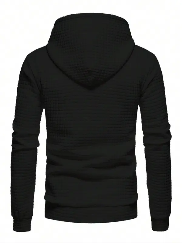 Men's Regular Fit Textured Letter Patched Drawstring Hoodie, Casual Long Sleeve Pocket Hooded Sweatshirt for Spring, Fashion Men's Clothes for Daily Wear, Streetwear, Hoodies,  Mens Clothing 4