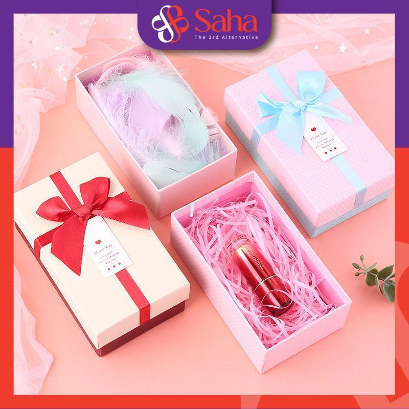 Hộp quà tặng hình chữ nhật có lót rơm đựng son môi, trang sức, nhẫn, dây chuyền nhiều màu nhiều size