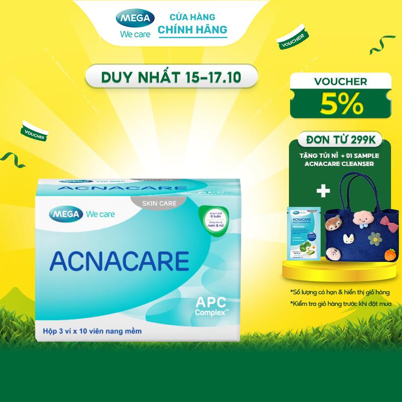 Viên uống ACNACARE Mega We Care (30 viên) - Kẽm, Crôm, D.Salina, Vitamin C, Vitamin E