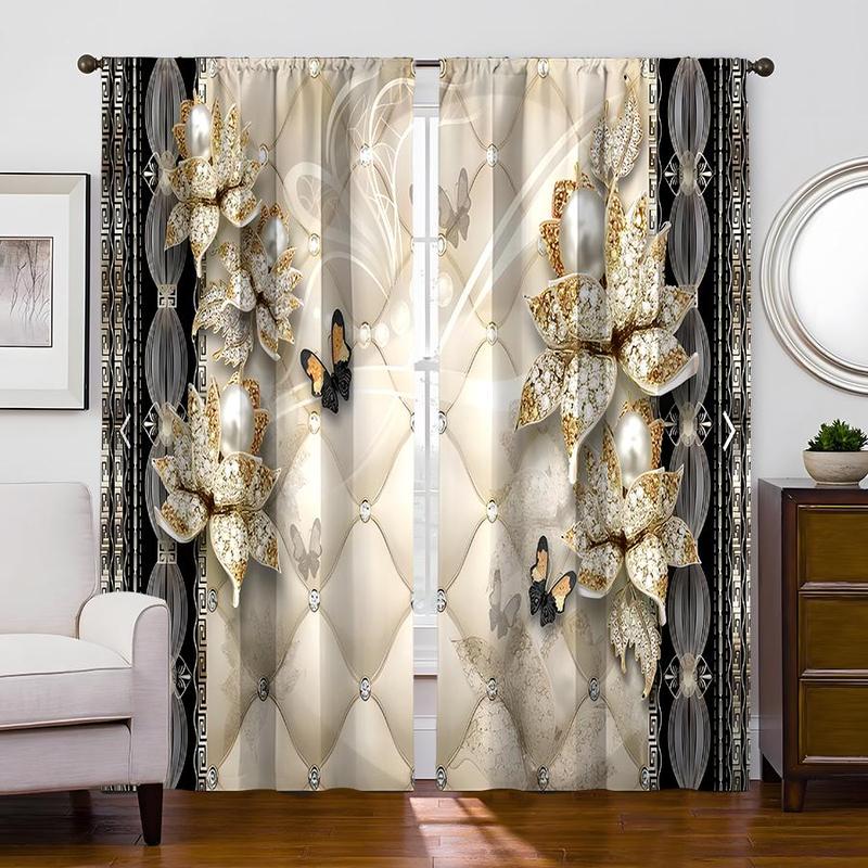 Product Introduction of 1 Pair Floral & Jewelry Pattern Curtain, Vintage Luxury Blackout Curtain for Bedroom Living Room Study Home Decor, Spring Decorations for Home Living Room Bedroom 8