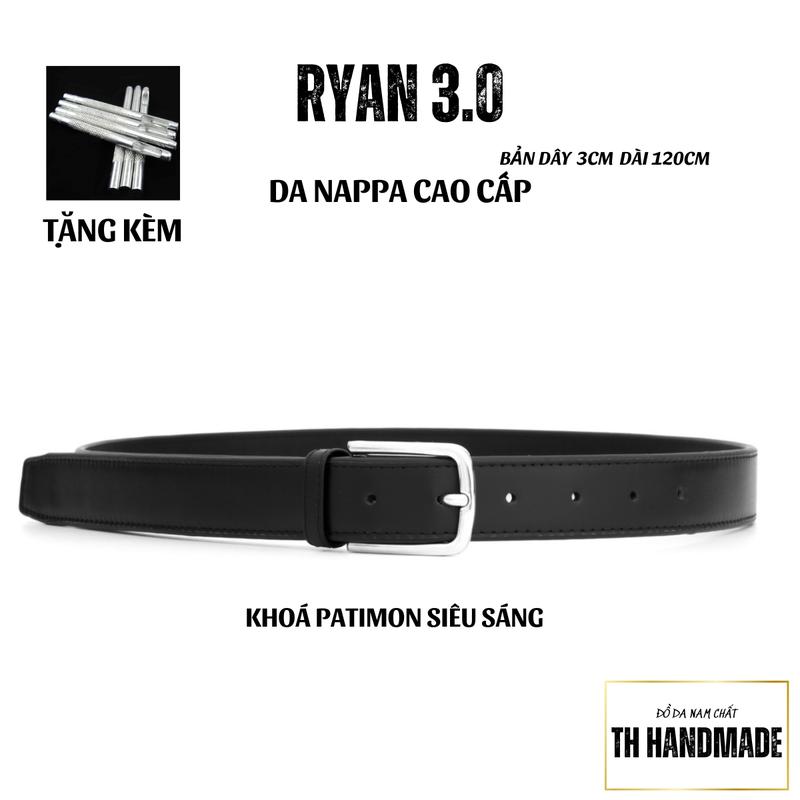 Thắt lưng da bò nhập khẩu August Ryan | Dây nịt nam bản 3.0 màu đen Tặng kèm đục lỗ hợp kim Handmade Women Nữ Titan