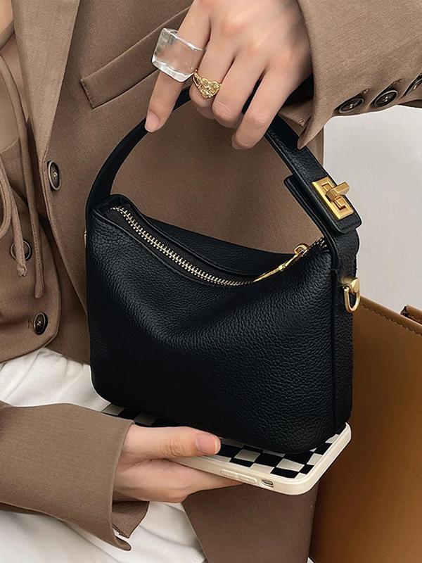 Women's Solid Color Textured Handbag, 2024 New Style Pu Leather Zipper Shoulder Bag for Daily Used, Casual Trendy Versatile High-quality Daily Commuting Bag 1