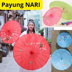 Payung Nari Tari Hiasan Dekorasi Bahan Kain Nylon Besar Payung Geulis Gagang Panjang Import