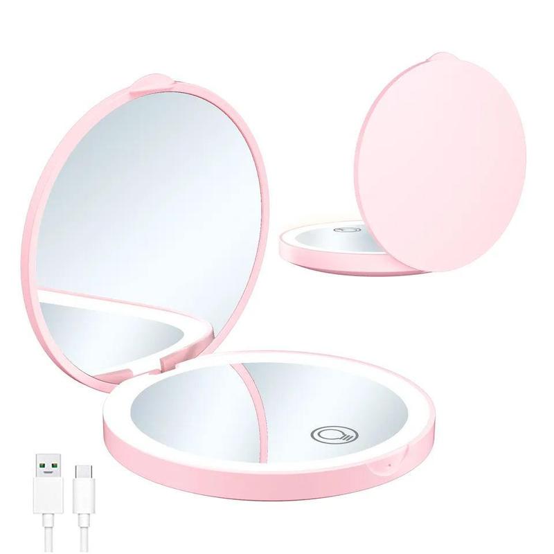 Portable Folding Makeup Mirror With Light, 1 Count Double-sided Compact Pocket Mirror, Makeup Tool For Women 8