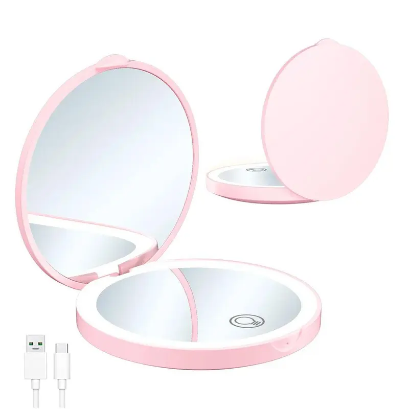 Portable Folding Makeup Mirror With Light, 1 Count Double-sided Compact Pocket Mirror, Makeup Tool For Women 8