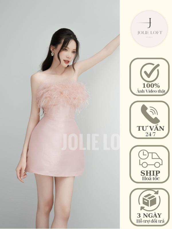 Váy nữ dự tiệc lông vũ hồng phấn thiết kế Phoebe Dress JOLIE LOFT, đầm dáng ngắn sang trọng đi chơi