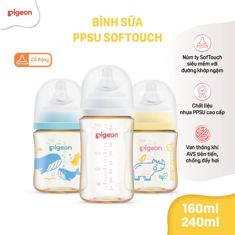 Bình Sữa Pigeon PPSU Softouch Baby-Friendly World 160ml/240ml - Nhiều Hoạ Tiết 1