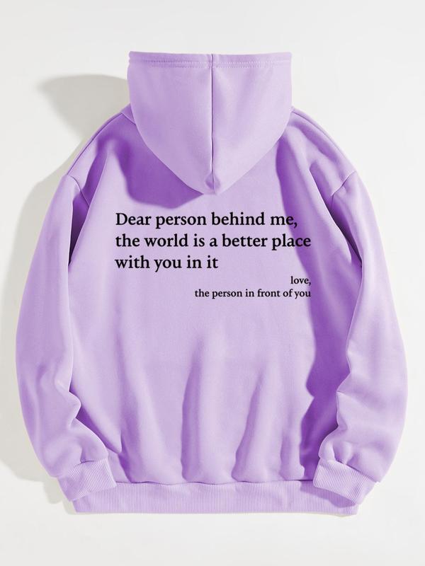 Women's Letter Print Drop Shoulder Drawstring Graphic Hoodie Hooded Sweatshirt, Trendy Long Sleeve Pullover Top, Thermal Lined Pocket Sweatshirts for Women, Fall Sweatshirts, Please Purchase A Size Up 6