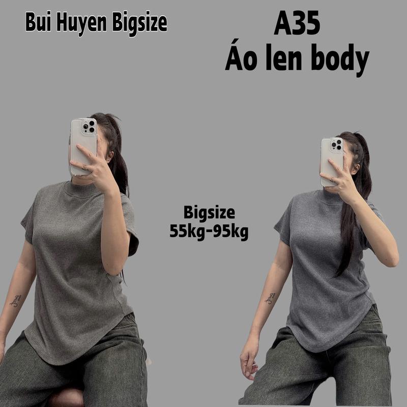 Bùi Huyền Bigsize A35 Áo Len Cổ Ba Phân Cộc Tay Bigsize 55-95KG