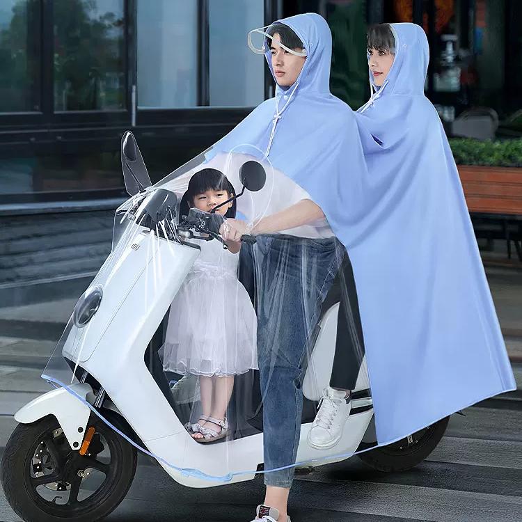 Áo Mưa Có Kính Chắn Nước 2 Đầu Nửa Trước Trong Suốt Chống Thấm Cánh Dơi Mẹ Và Bé Có Tai Che Trùm Gương Chiếu Hậu
