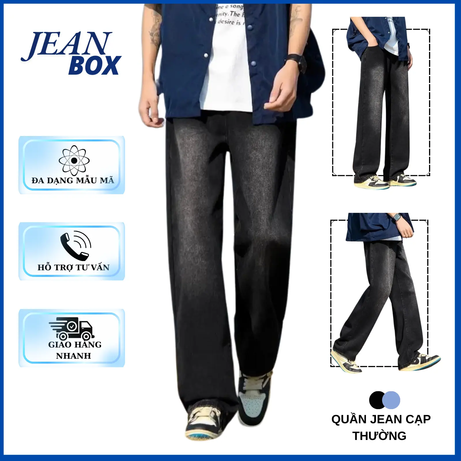 Quần jean ống suông CẠP THƯỜNG màu khói wash JEAN BOX 117 phù hợp mọi dáng người - hoàn cảnh Pants Menswear Nam