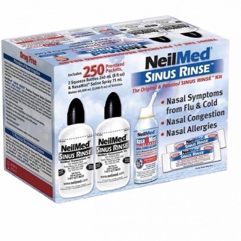 [Date 2027]Combo Bộ nước muối rửa mũi NeilMed Sinus Ríne (2 bình, 1 xịt, 250 gói)