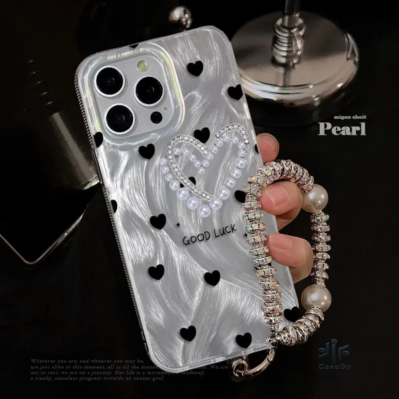 CASEGO Case hp OPPO A3X A60 A18 A38 A78 A58 A57 2022 Casing hp OPPO A17 A79 A17k A16 A16K A16E A15 A15S A54S A3S A5S A12 F9 A31 A52 A53 Reno 8T Lanyard Kesing Luxury Pearl Love Heart Bracket Shining Feather Hard Case 1