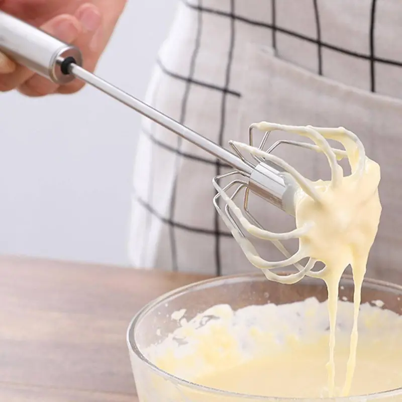 Stainless Steel Handheld Egg Beater, 1 Count Semi-automatic Egg Whisk, Egg Mixer for Kitchen Baking 3