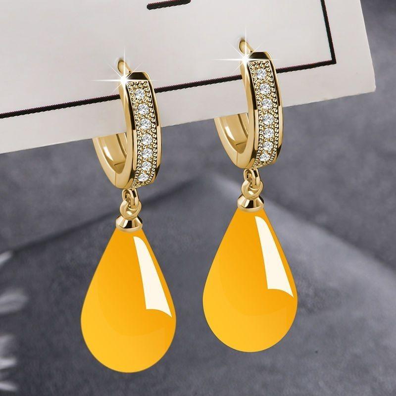 New Year Style Amber Earrings Ancient Style Cheongsam Amber Earrings Pure Natural Elegant High-end Women's Earrings Autumn Winter 0