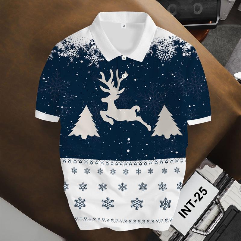  áo POLO cổ bẻ họa tiết giáng sinh noel  "INT-25" áo polo  nam nữ phong cách thời thượng vải Poly Thái thoáng mát. 