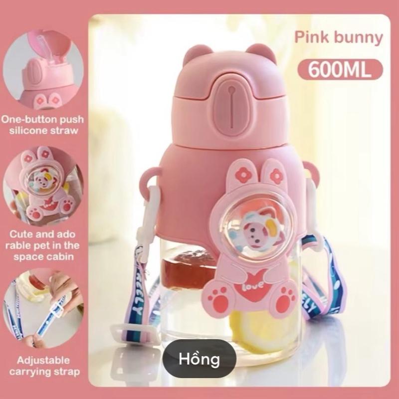  Bình nước cho bé bình nước học sinh cao cấp xinh xắn  kèm dây đeo tiện lợi   bình Tập Uống cho bé 600ml 