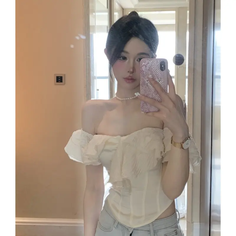 Áo Ngắn Mỏng, Thời Trang Mới, Retro, Thanh Lịch, Vai, Gợi Cảm, Mỏng, Nhìn