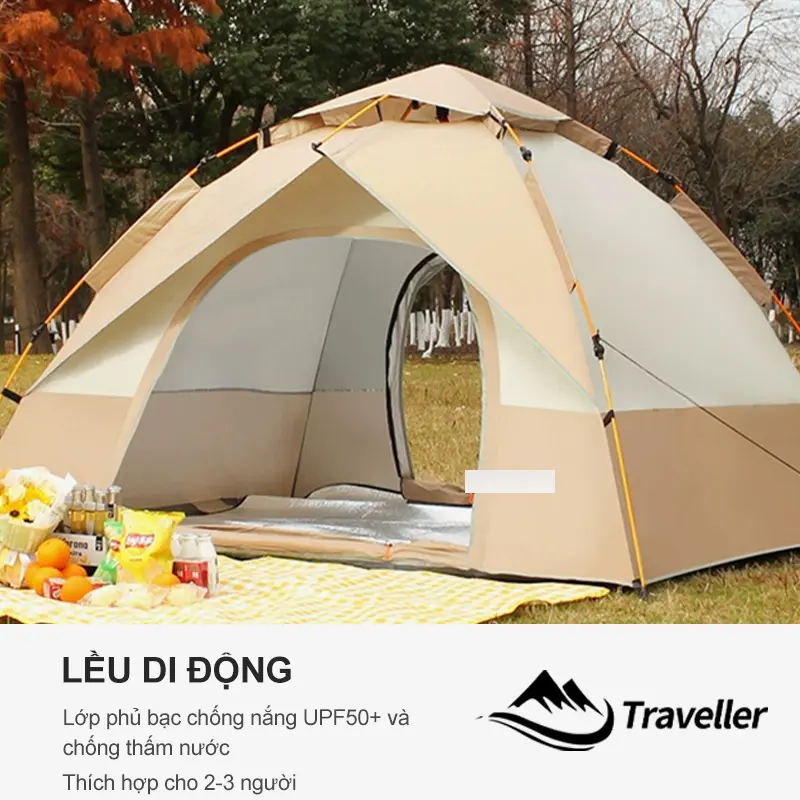Lều cắm trại lều dã ngoại tự bung phượt du lịch 1 lớp dành cho 2 người thoáng mát, chống nước, tia bức xạ