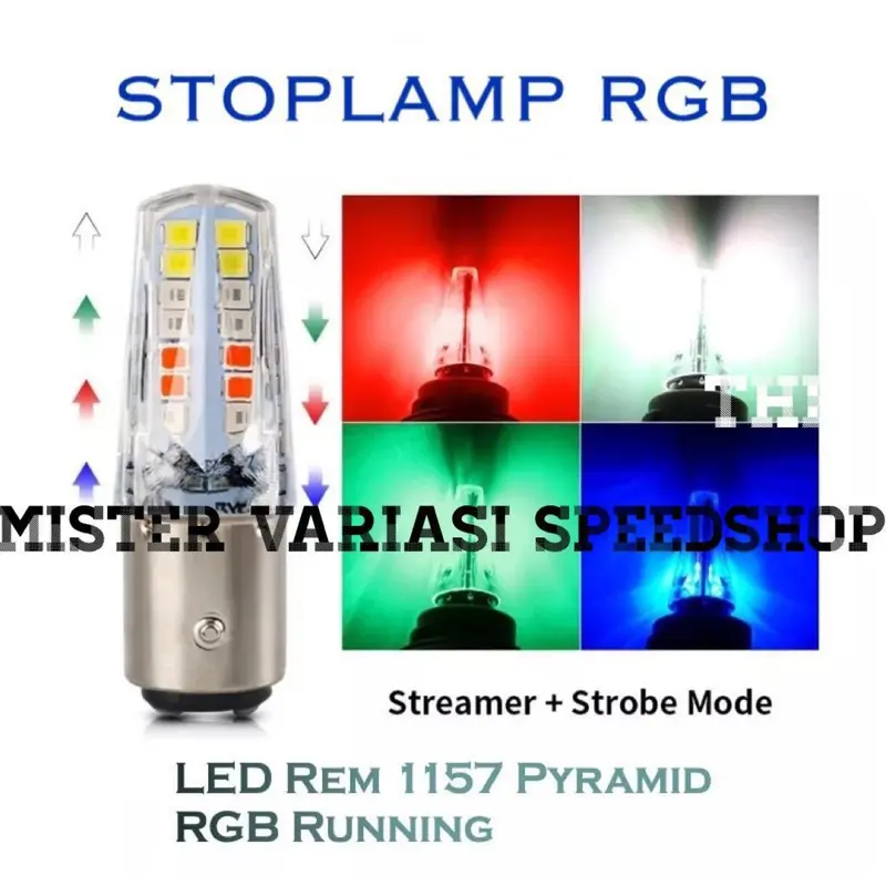 Lampu Stoplamp Model Lancip Nyala 4 Warna Mode Running & Flash Arus Dc 12 volt Socket kaki 2 ( 1157 ) / Lampu stop Running / Lampu stop  Motor / Lampu Stop Super Terang 1