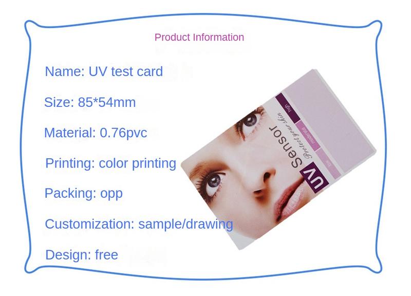 Product Introduction of UV Test Card, Premium UV-C Test Card For Ultraviolet Radiation, UV Detection Stickers，PVC Plastic UV Card For UVB UVC Test 20
