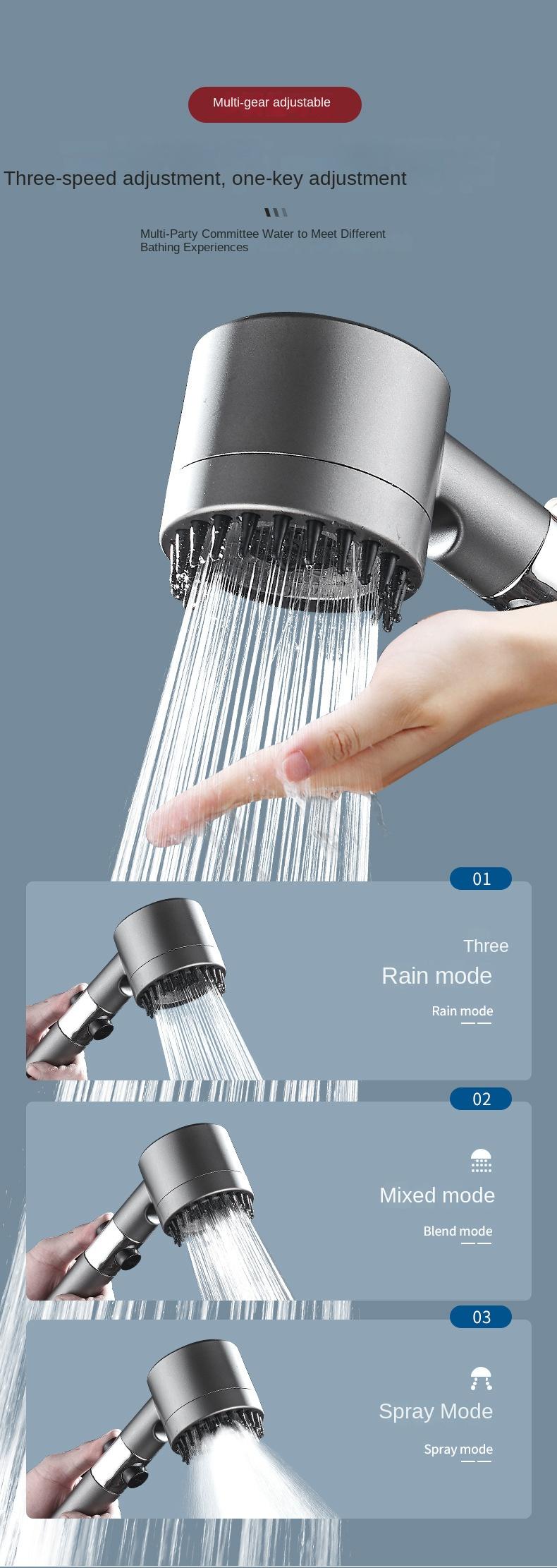 Product Introduction of Cross-Border Shower Head with Pressure Boost, Ultra Powerful Bathroom Shower Filter Handheld Shower Head Set Wholesale 2